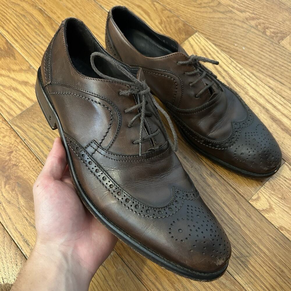John Varvatos Handmade In Italy Brown Leather Brogue Oxford Shoes Size 9